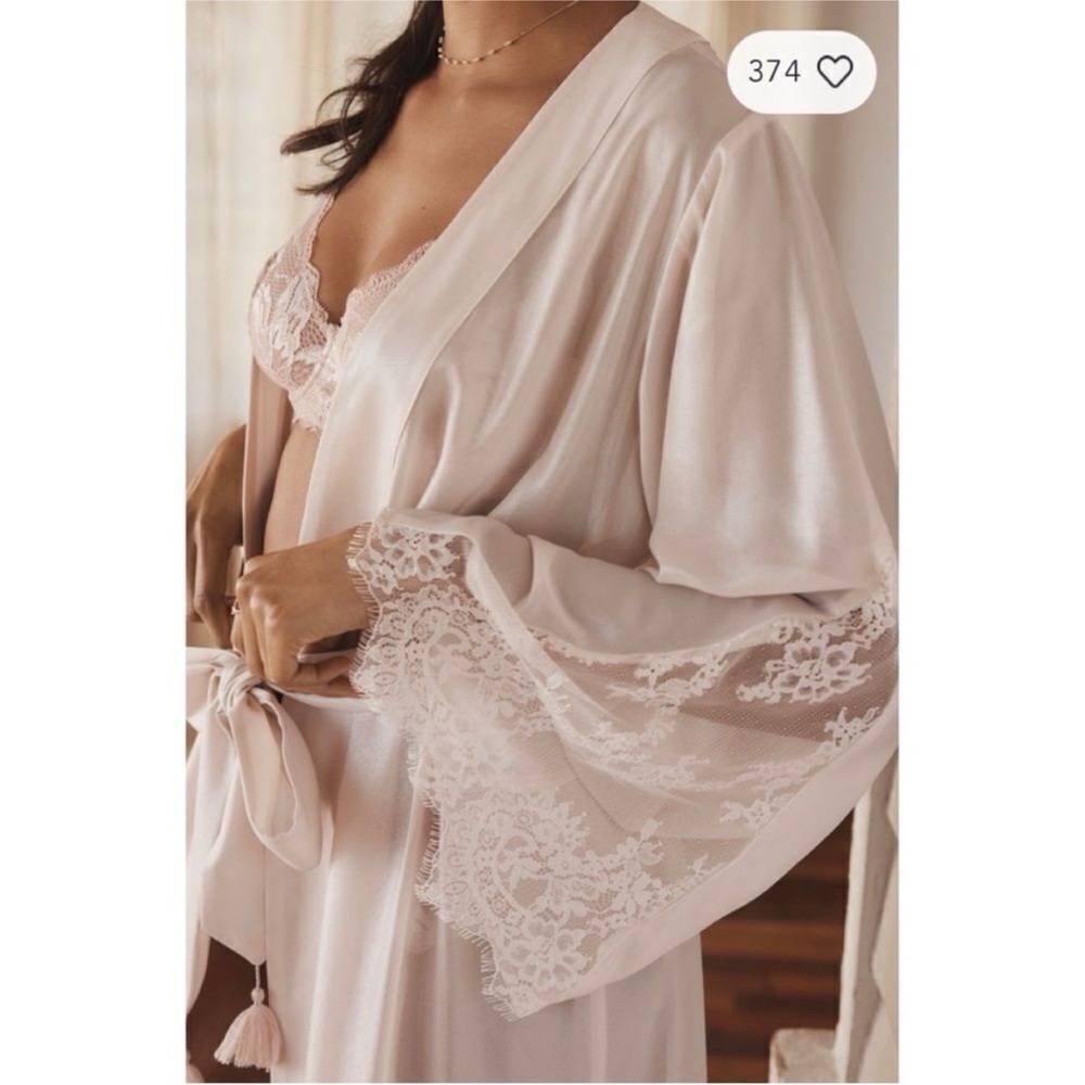 Anthropologie Sheer Pink Lace Robe - Bridal